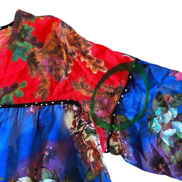 Calessa BOHO Colorful Floral Mixed Media Tiered Tunic Top Bell Sleeve XL #97N - Picture 7 of 9